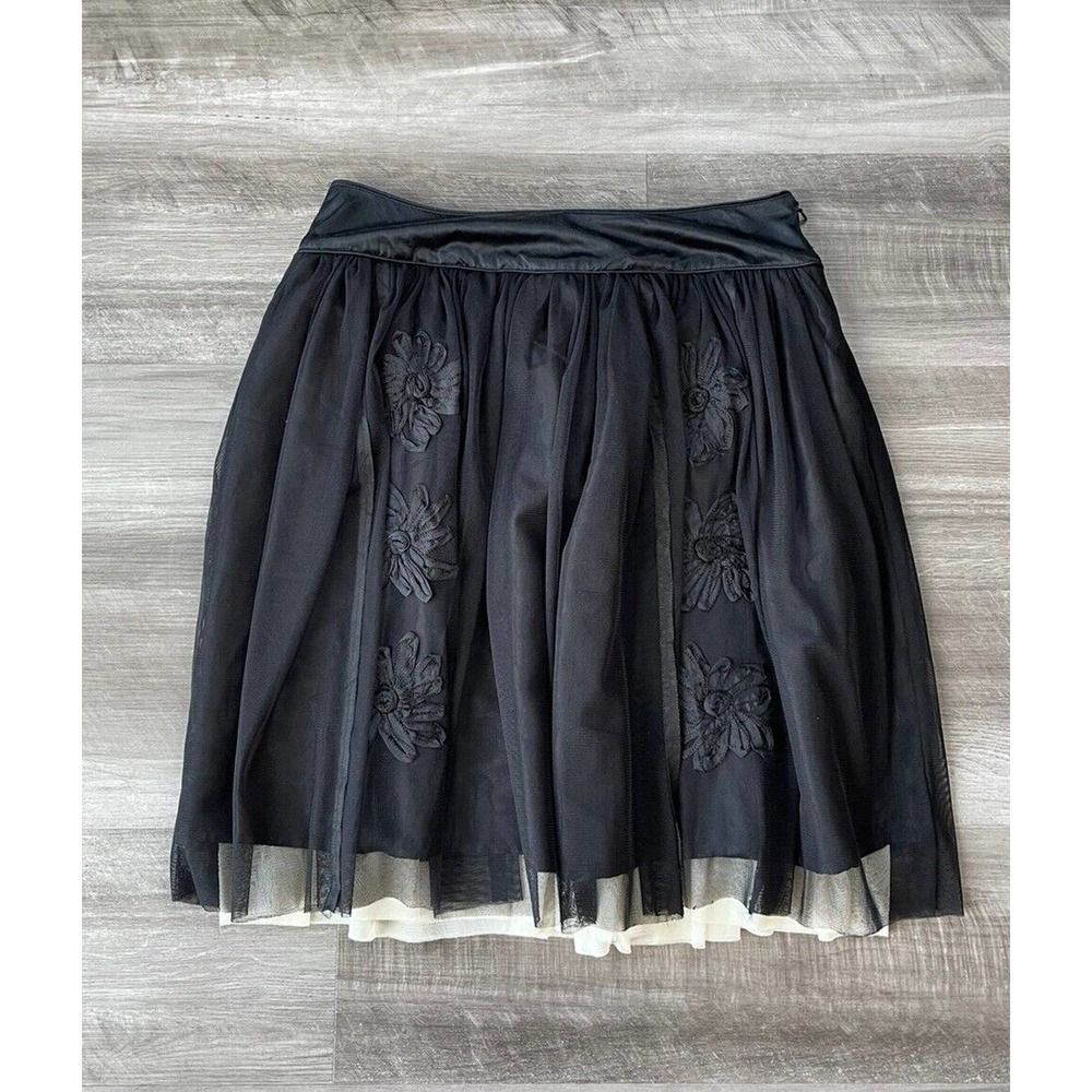 DKNY Black A-Line Tulle Skirt with Floral Appliqué